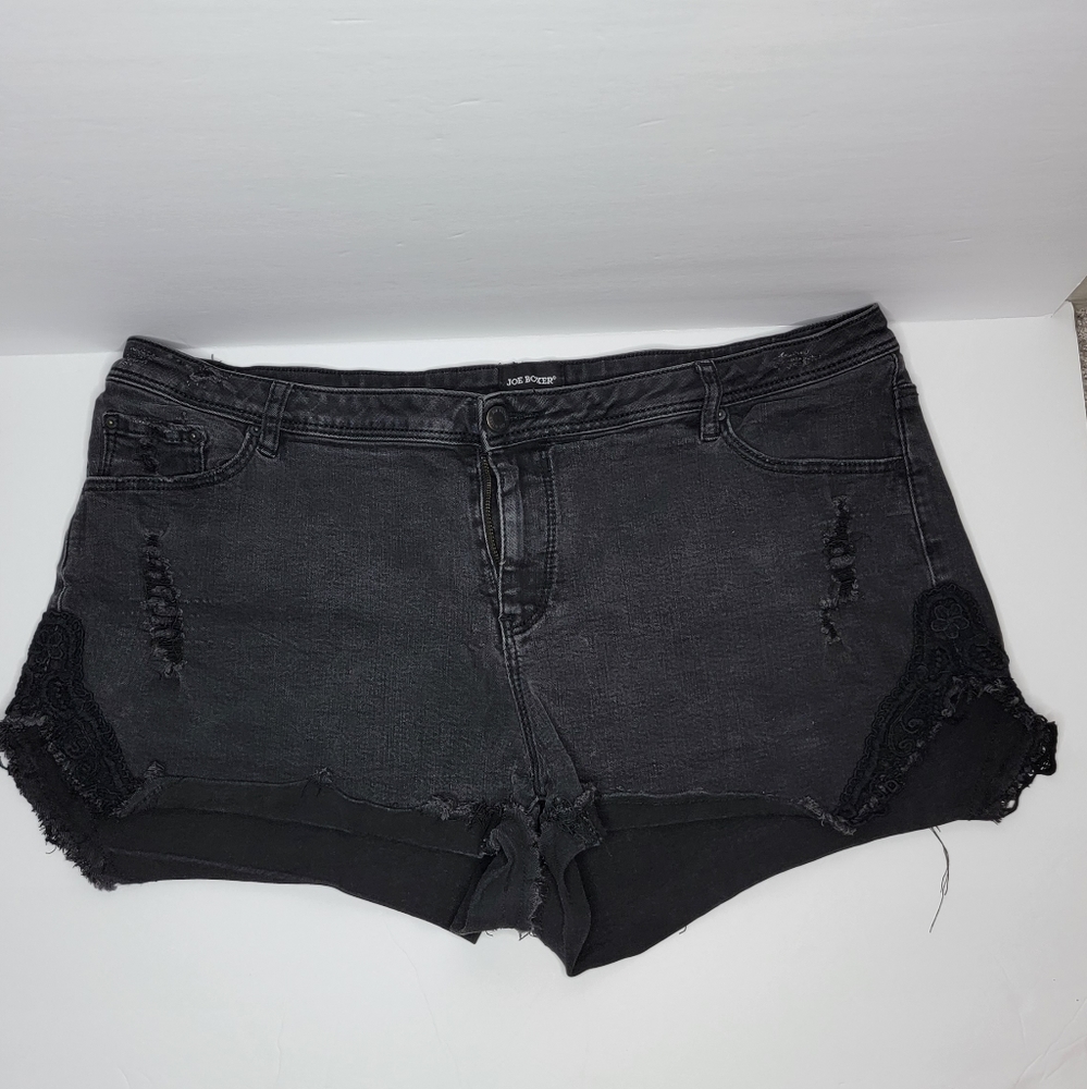 Joe Boxer Black Distressed hem Lace Pocket Jeans Shorts